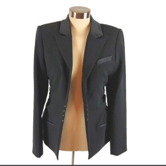 Jonathan Simkhai Women’s NWT Black Eye Closure Ruched Crepe Blazer Size 2 - Picture 3 of 13